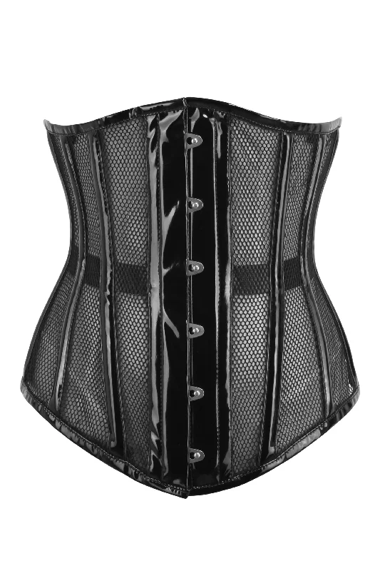 Avital Black PVC & Black Mesh Underbust Corset