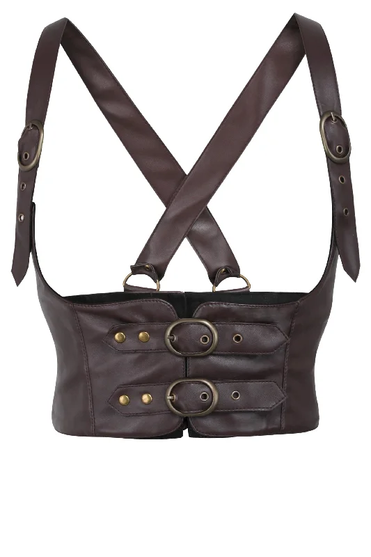 Biton Brown Faux Leather Harness Corset