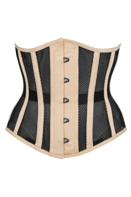 Hemp Beige Taffeta & Black Mesh Underbust Corset