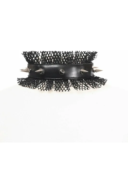 Kitten Collection Black Fishnet Spike Choker