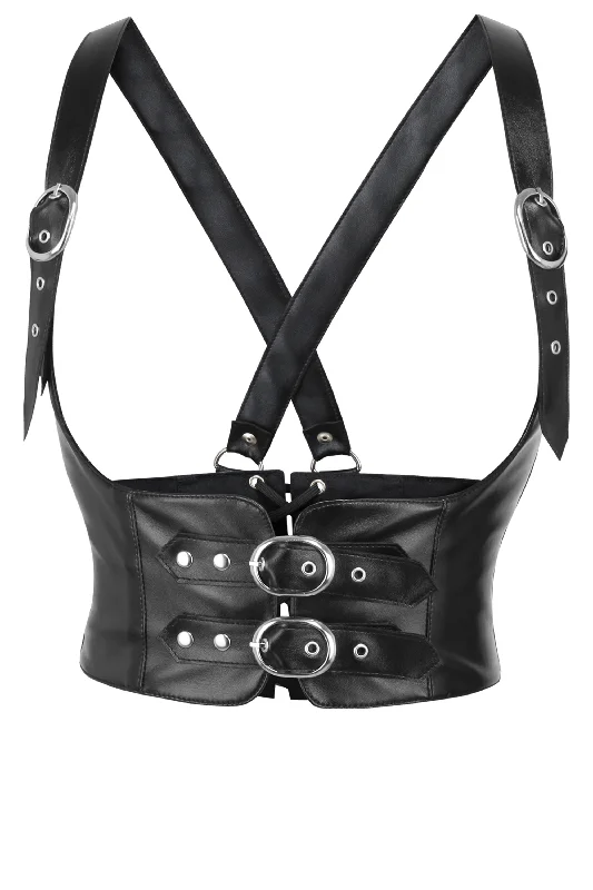 Koral Black Faux Leather Harness Corset