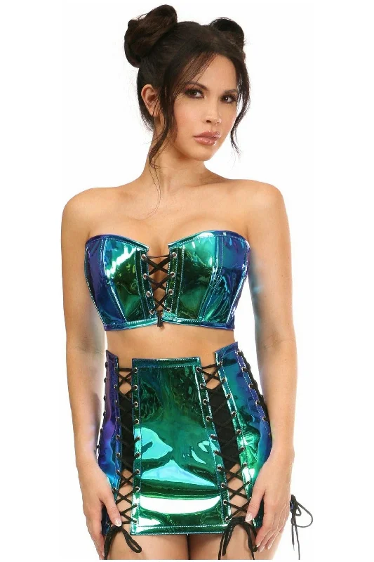 Lavish 2 PC Blue/Teal Holo Bustier & Skirt Set