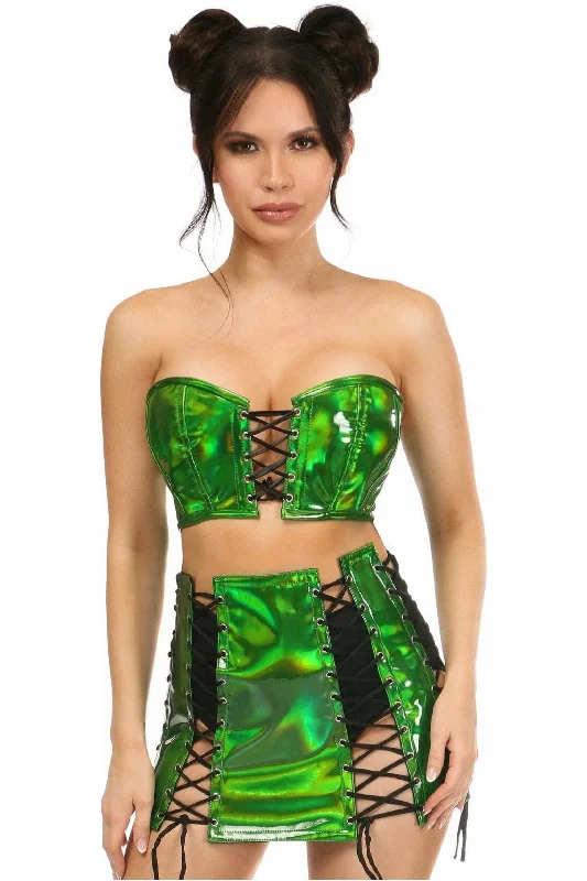 Lavish 2 PC Green Holo Bustier & Skirt Set