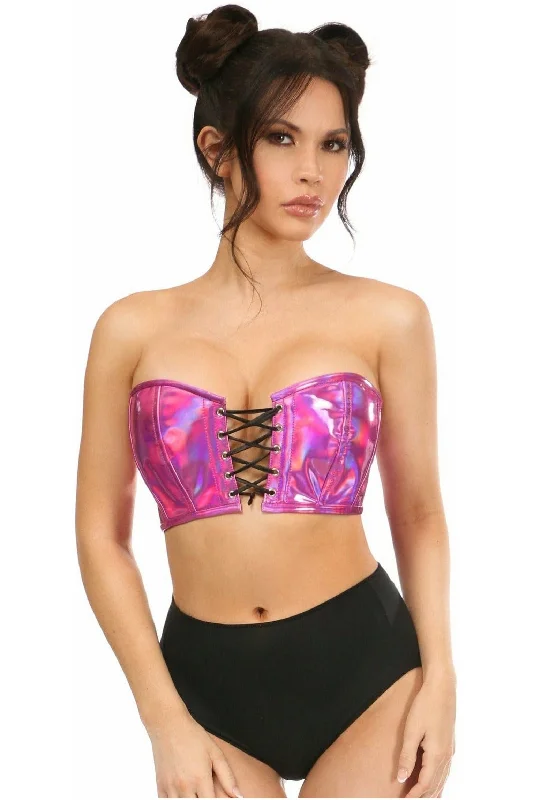 Lavish Fuchsia Holo Lace-Up Bustier Top