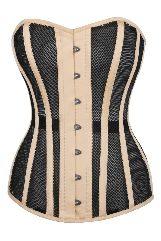 MacIver Beige Taffeta & Black Mesh Overbust Corset