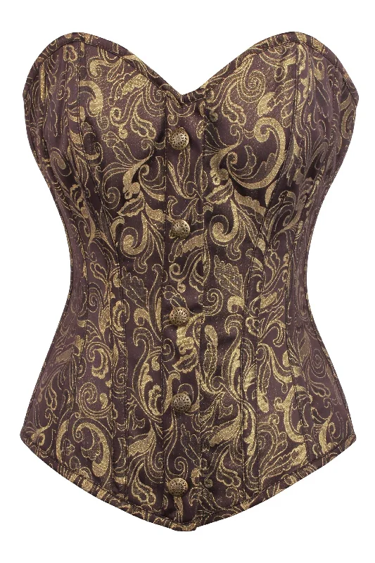 Nikeisha Brown & Gold Brocade Corset With Front Zip & Button Details