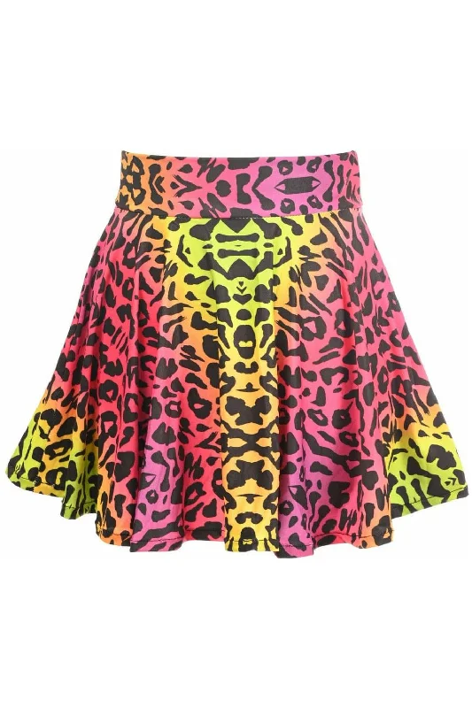 Rainbow Leopard Print Stretch Lycra Skirt