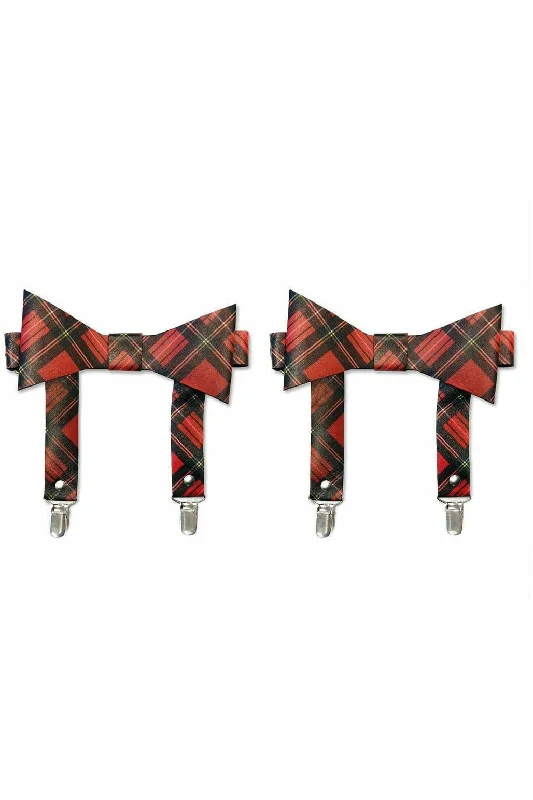 Red Plaid Faux Leather Garters (set of 2)