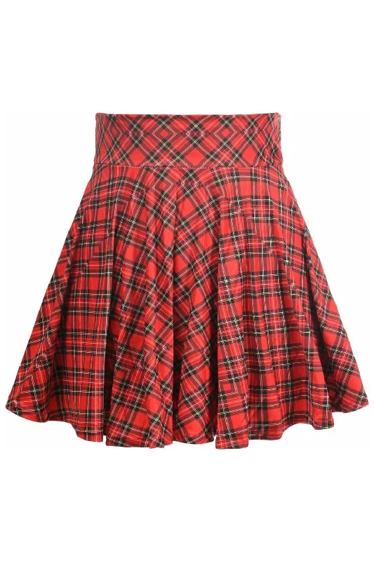 Red Plaid Stretch Lycra Skirt