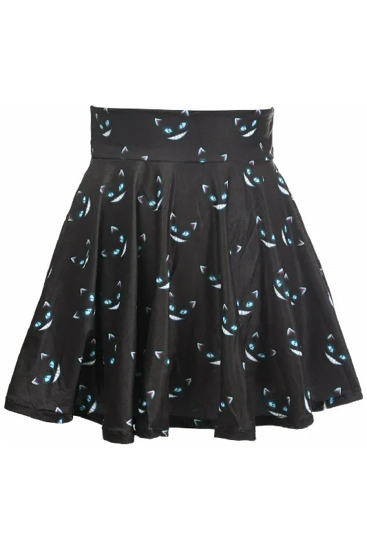 Scary Cats Print Stretch Lycra Skirt