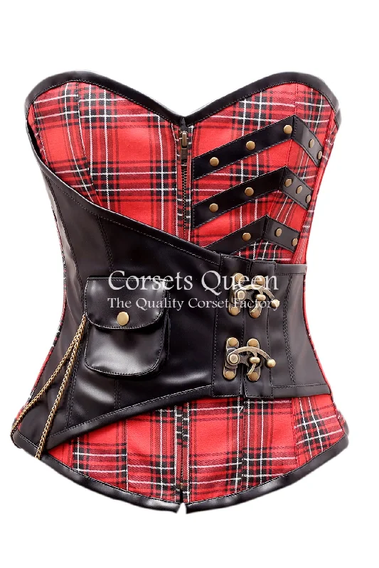 Shand Tartan With Faux Leather Overbust Corset