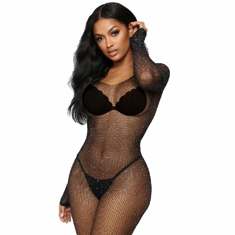 Shiny Crystal Sexy Fishnet Tights For Women Sexy Lingerie Hot Hollow Out Mesh Body Stockings Female Sexy Rhinestone Pantyhose