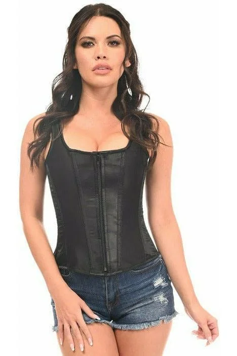 Top Drawer Black Satin Steel Boned Uniforming Corset w/Straps