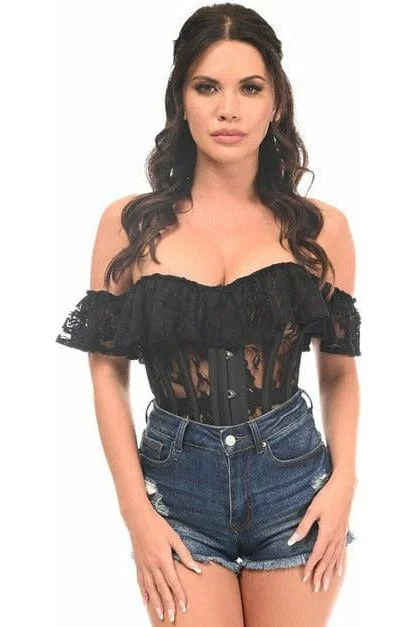 Top Drawer Black Sheer Lace Steel Boned Corset