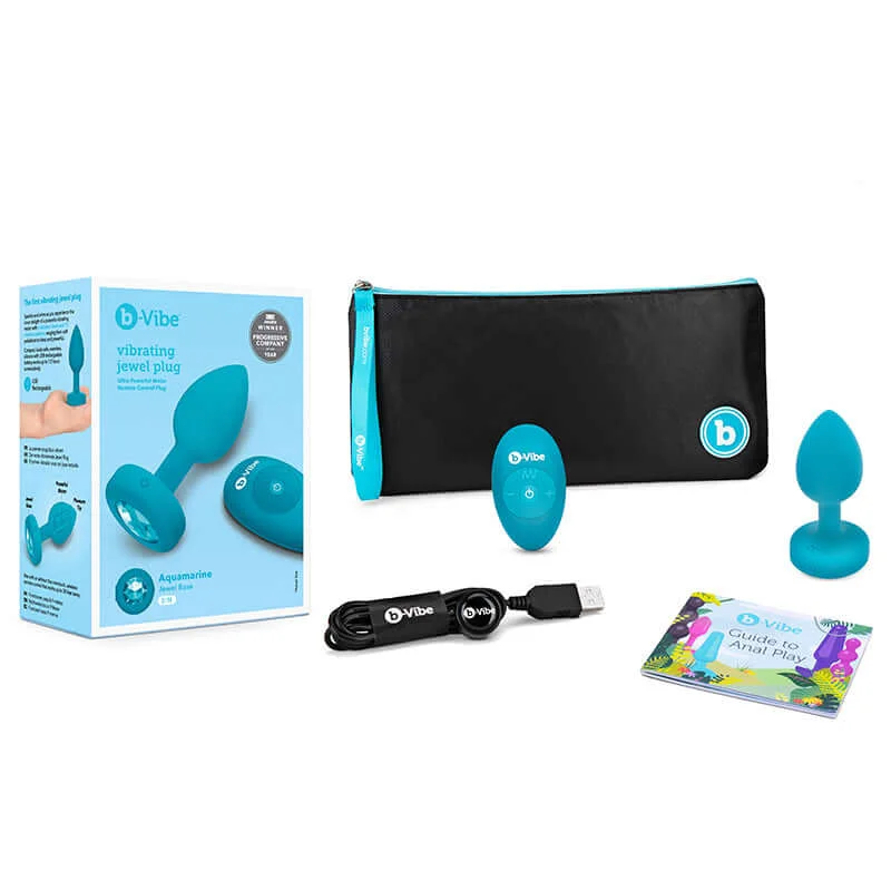 B-Vibe Vibrating Jewel Plug Aquamarine S/M - Remote-Controlled Anal Vibrator