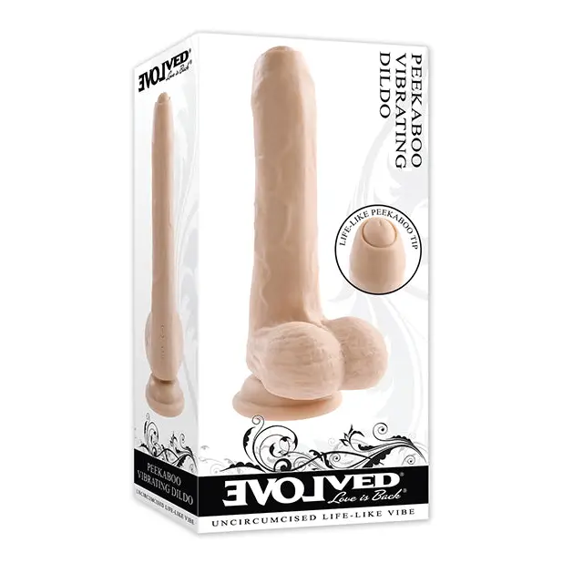 Evolved 'Peek A Boo' Rechargeable Vibrating 8 in. Silicone Uncircumcised Dildo with Power Boos