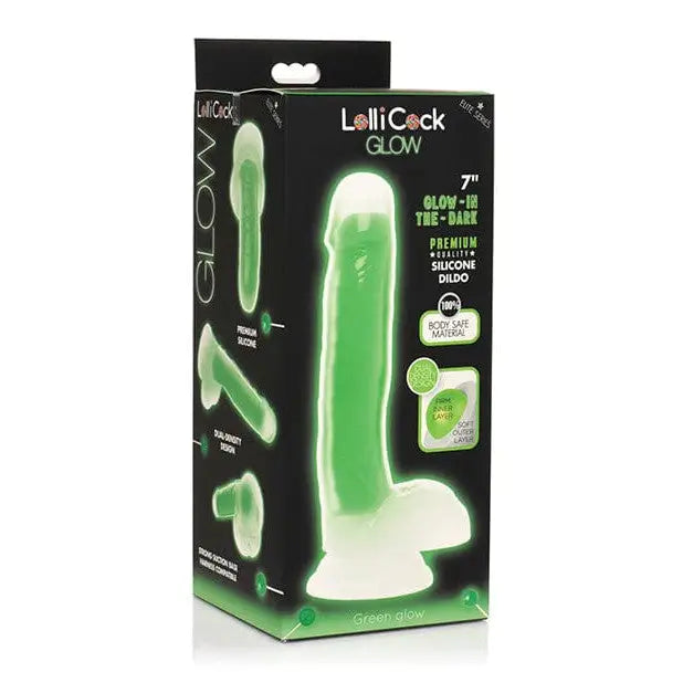 Lollicock Glow-in-the-Dark Silicone Dildo w/ Balls 7in Green