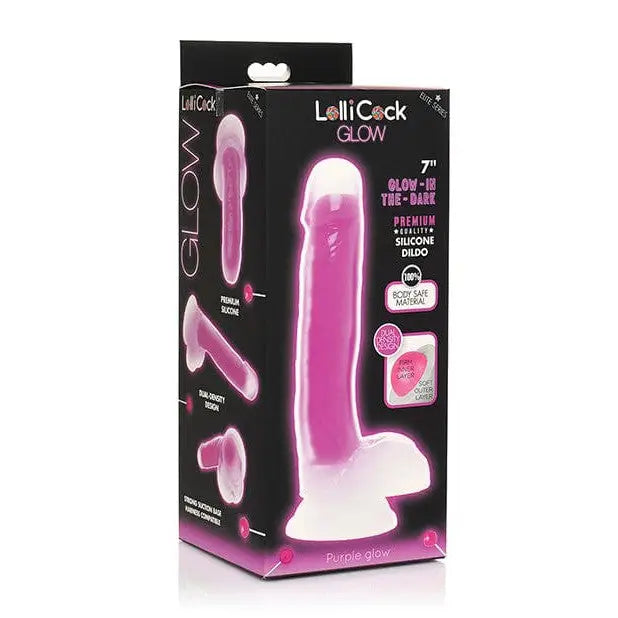 Lollicock Glow-in-the-Dark Silicone Dildo w/ Balls 7in Purple