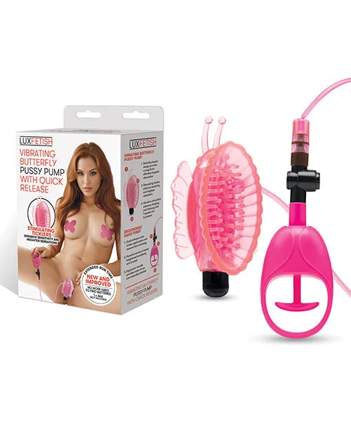 Lux Fetish Vibrating Butterfly Pussy Pump with Quick Release - Pink