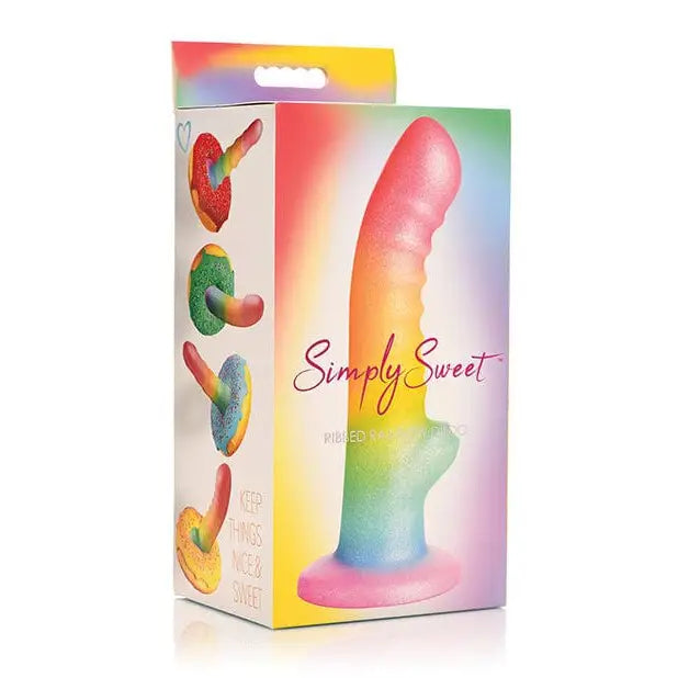 Simply Sweet Ribbed Silicone Dildo 6.5in Rainbow