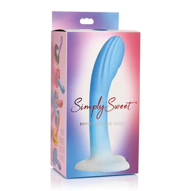 Simply Sweet Rippled Silicone Dildo 7in Blue/White