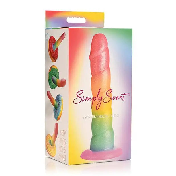 Simply Sweet Swirl Silicone Dildo 6.5in Rainbow