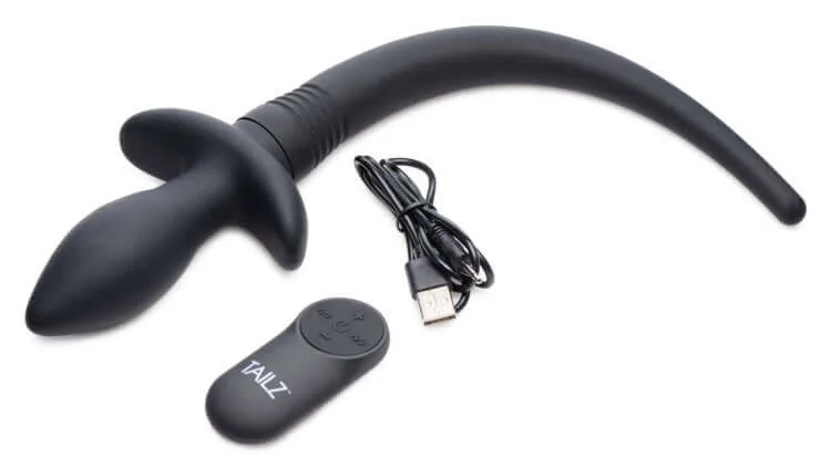 Tailz Waggerz Moving Vibrating Puppy Tail Anal Plug Black