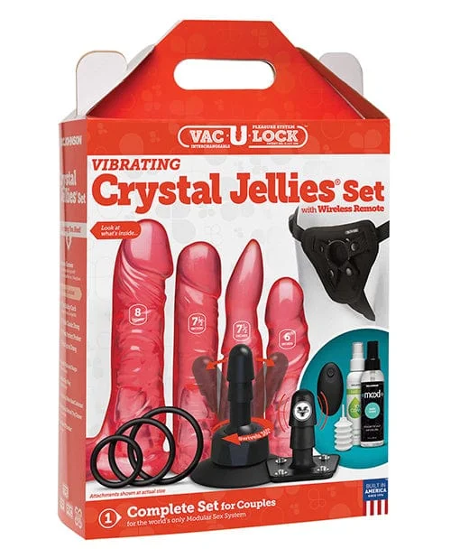 Vac-U-Lock Vibrating Crystal Jellies Set with Wireless Remote - Pink