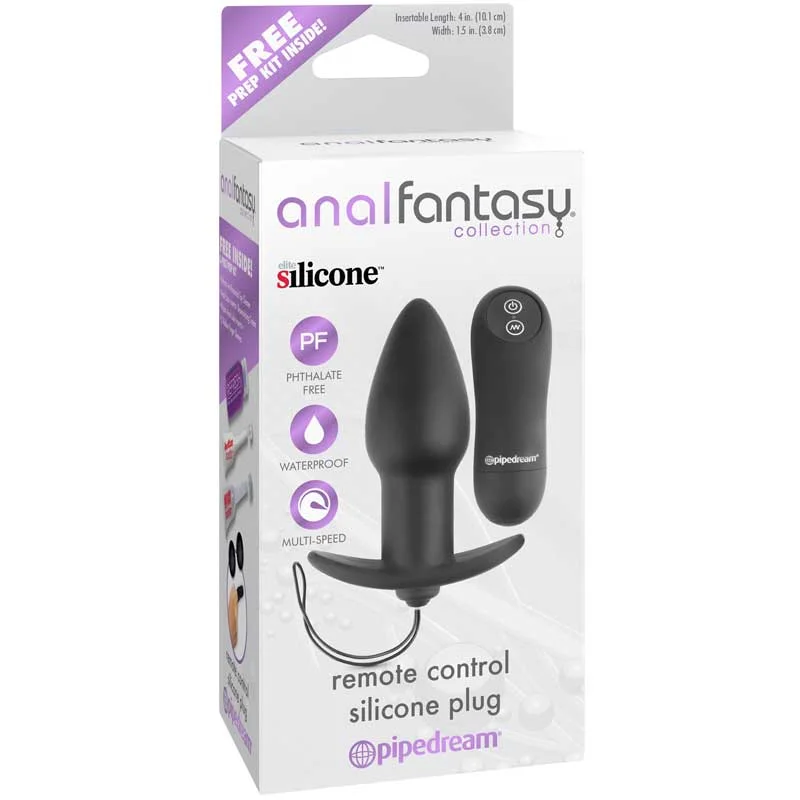 Anal Fantasy Collection Remote Control Silicone Plug - Black