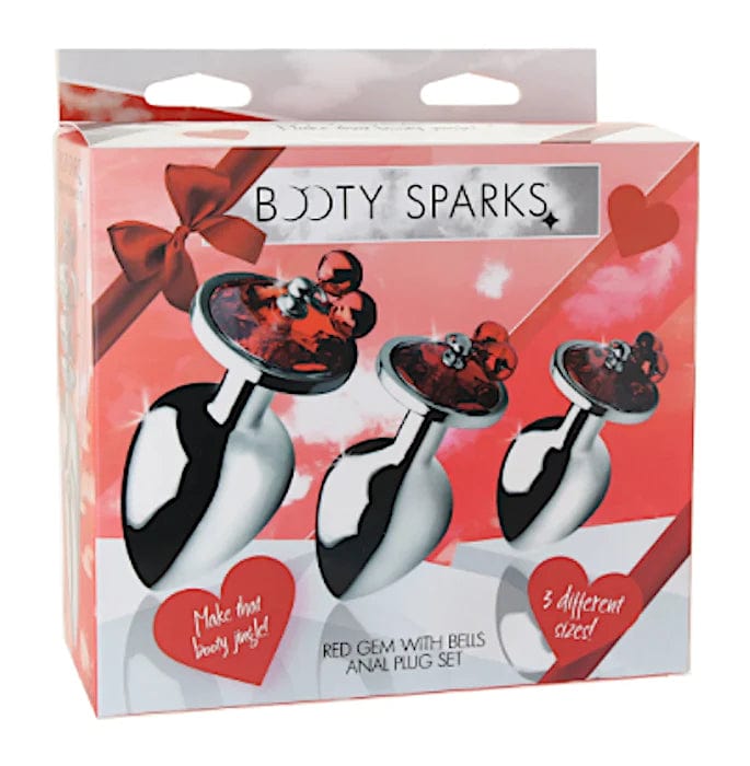 Booty Sparks Red Gem Anal Plug Set with Jingle Bells