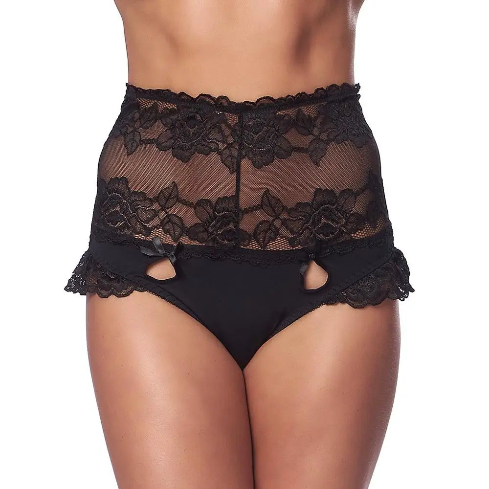 Black Lace High-waisted Women’s Brief with Lace-up Back