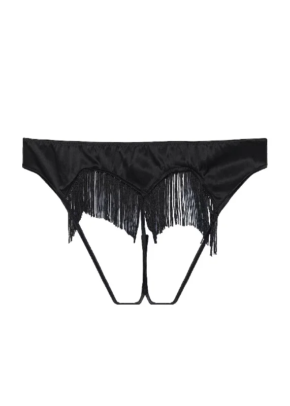 Fringe Heart Shaped Ouvert Panty (Black)