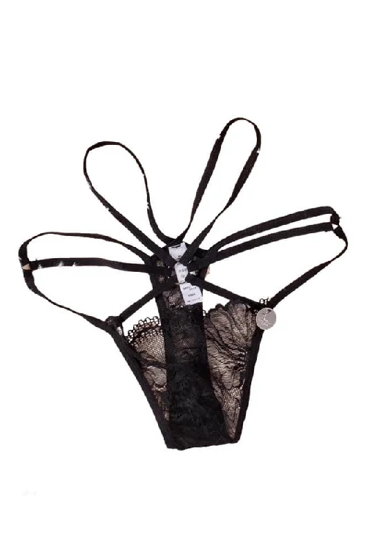 Honeysx Black Strappy Lace Hollow Out Thong