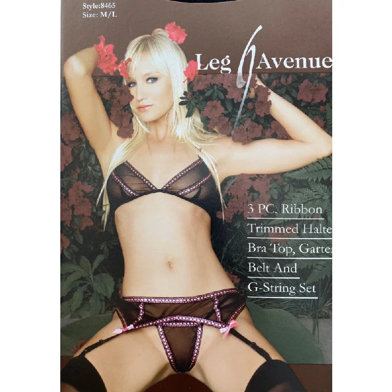 Leg Avenue 3 Piece Pink & Black Lingerie Set