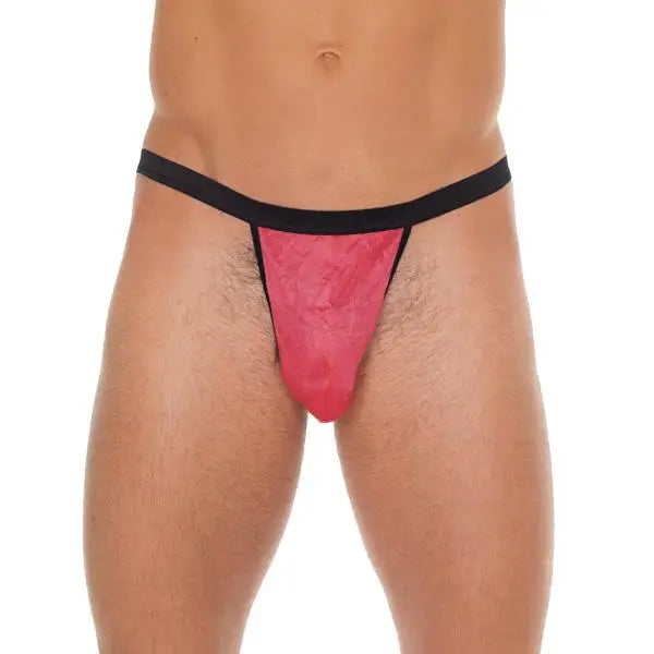 Mens Black G-string with Pink Pouch with Elastic Waistband