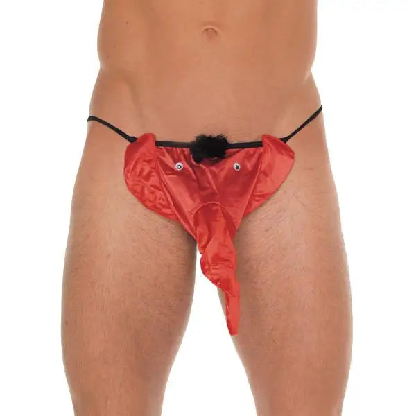 Mens Black Sexy G-string with Red Elephant Animal Pouch