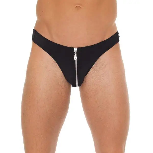 Mens Black Sexy G-string with Zipper on Pouch