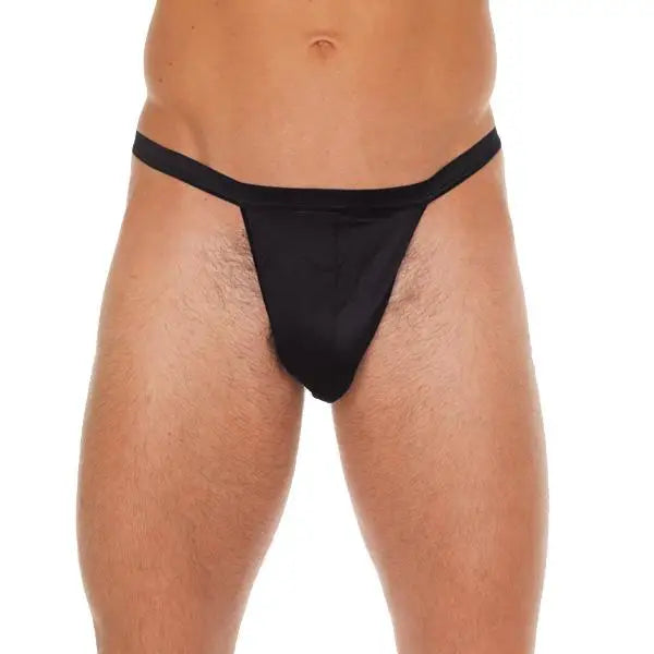 Mens Sexy Black Straight G-string with Black Pouch