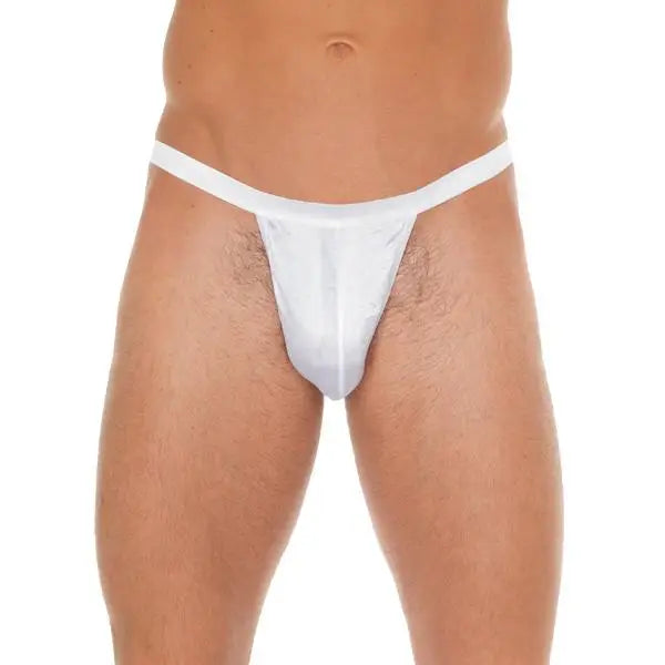 Mens White G-string with Small Pouch and Elastic Waistband