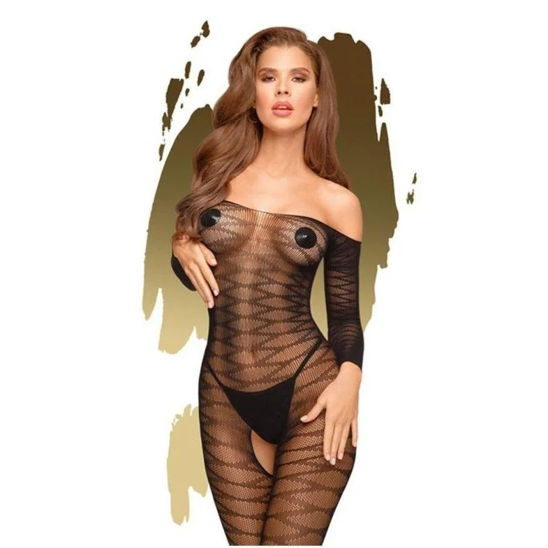 Penthouse Dreamy Diva Sheer Bodystocking with Open Crotch - XL - Black