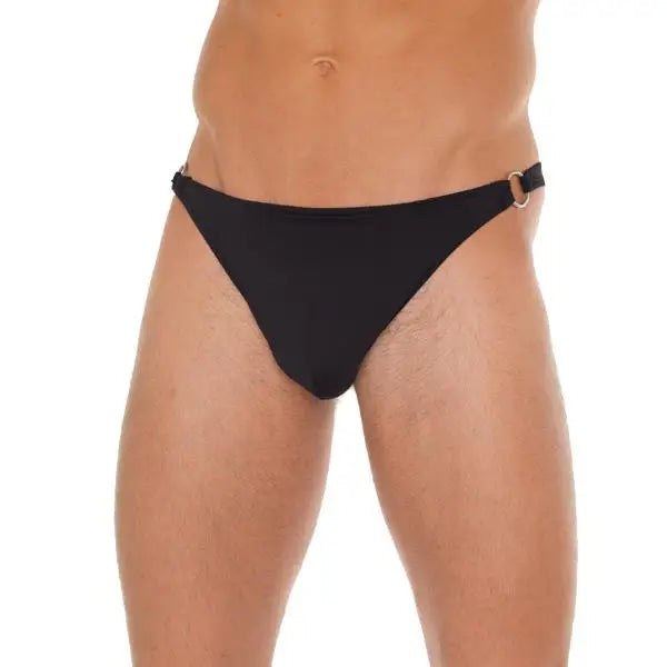 Rimba Mens Black G-string with Metal Hoop Connectors